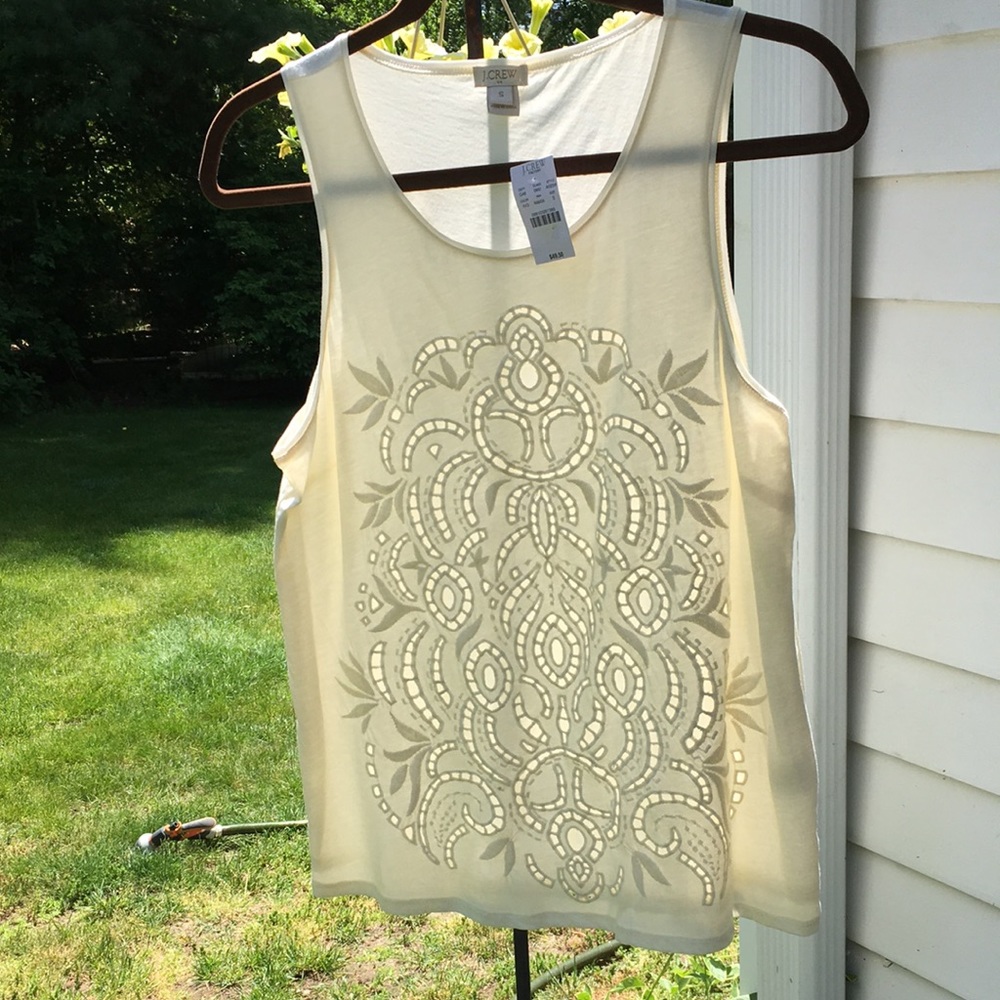 J. Crew NWT Cotton Sleeveless Top cream or off white in color cut out details